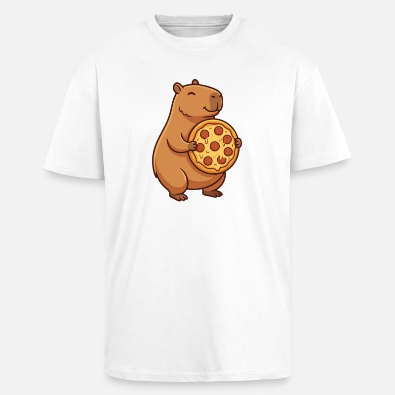 Capybara mit Pizza  - Oversized Heavyweight Unisex T-Shirt - Weiß