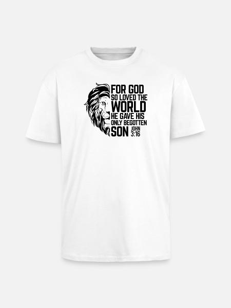 For så høyt elsket Gud verden – Johannes 3:16 - Unisex oversized t-skjorte i kraftig kvalitet - hvit