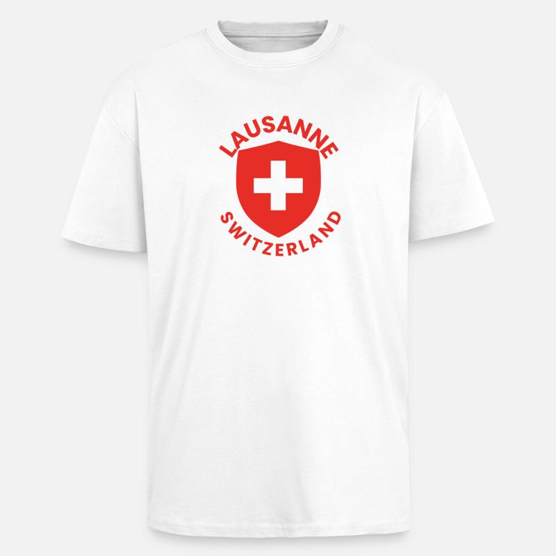 Lausanner Schild mit Schweizer Flagge - Oversized Heavyweight Unisex T-Shirt - Weiß