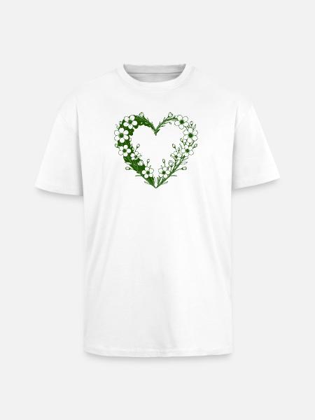 Green Floral Heart Floral Silhouette - Unisex Oversized Heavyweight T-shirt - white
