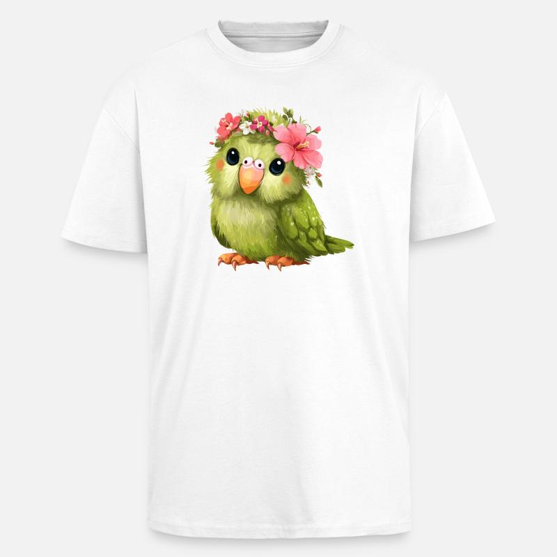 Blütenkranz Papagei - Oversized Heavyweight Unisex T-Shirt - Weiß