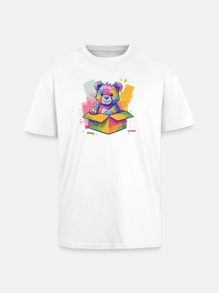 Regenbogenbär im Karton - Oversized Heavyweight Unisex T-Shirt - Weiß