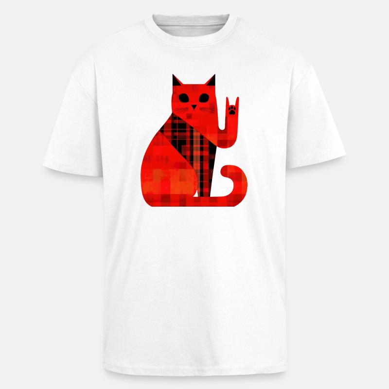 Rote Katze Karo Muster Modern - Oversized Heavyweight Unisex T-Shirt - Weiß