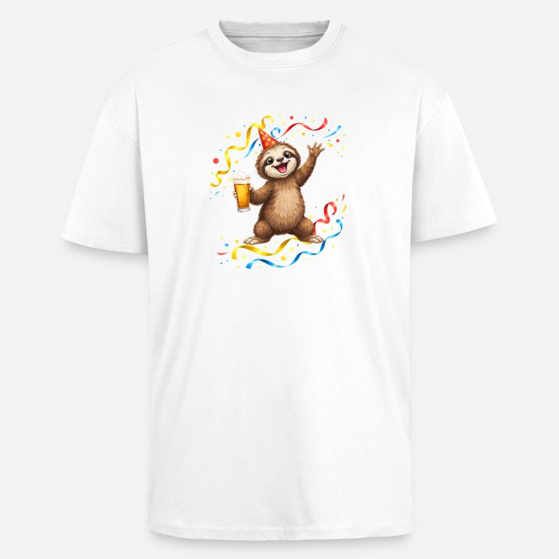 Faultier Party Feier mit Bier - Oversized Heavyweight Unisex T-Shirt - Weiß