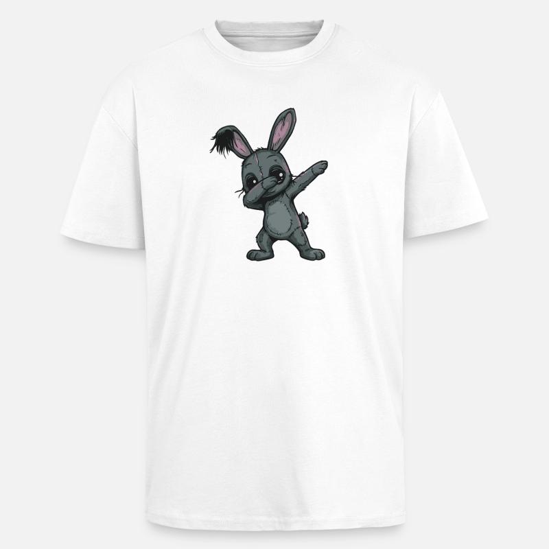 Patchwork Bunny Doodle - Unisex Oversized Heavyweight T-shirt - white