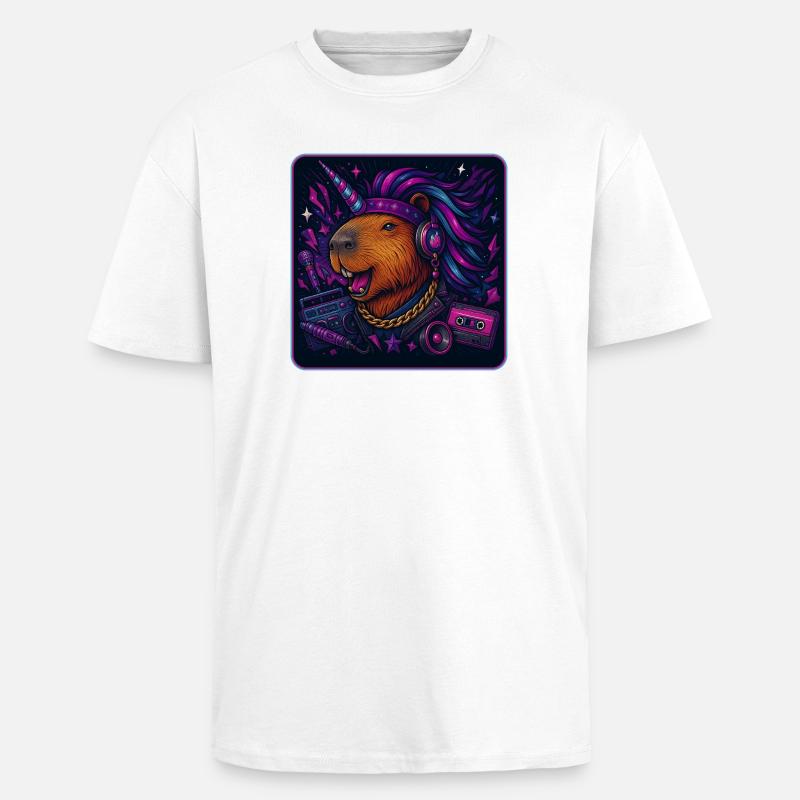 Capybara Einhorn Retro DJ - Oversized Heavyweight Unisex T-Shirt - Weiß