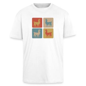 Lama Pop Art Retro - Oversized Heavyweight Unisex T-Shirt - Weiß - Vorne - Alina (178cm) & Michal (187cm)