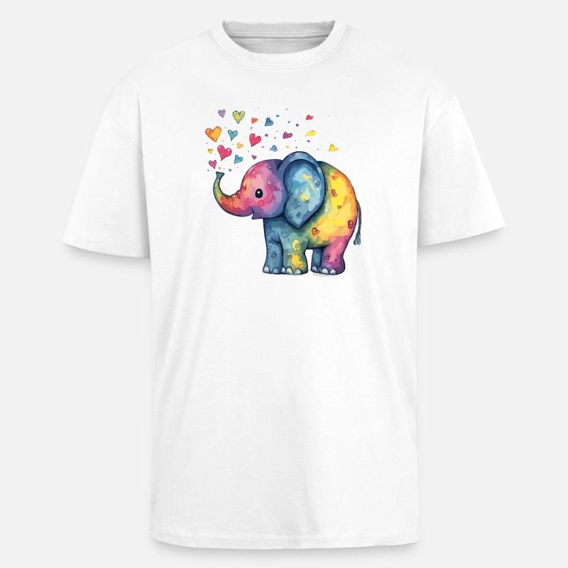 Regenbogen Elefant mit Herzfunken - Oversized Heavyweight Unisex T-Shirt - Weiß