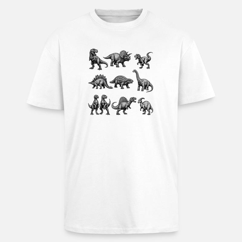 Dino Silhouette Pattern - Unisex Oversized Heavyweight T-shirt - white