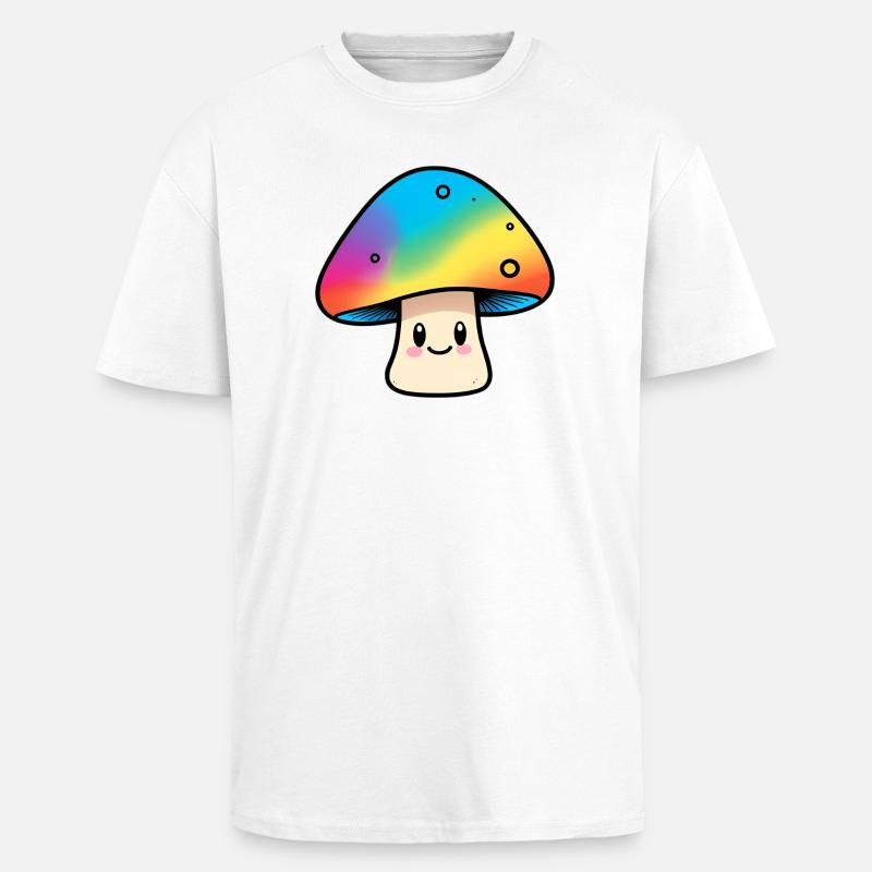 Conception des champignons arc-en-ciel Kawaii - T-shirt unisexe oversize épais - blanc