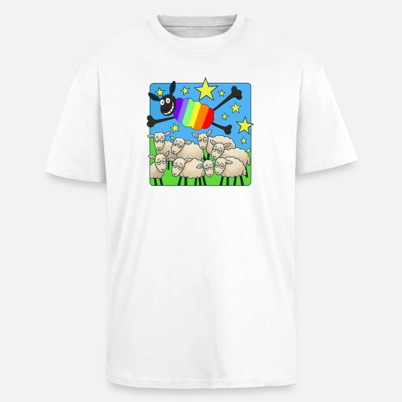Rainbow sloth above sleeping sheep - Unisex Oversized Heavyweight T-shirt - white