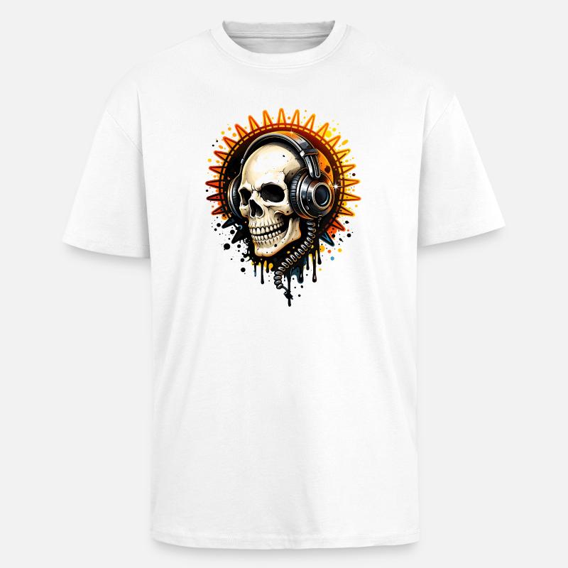 Totenkopf mit Kopfhörern Illustration - Oversized Heavyweight Unisex T-Shirt - Weiß