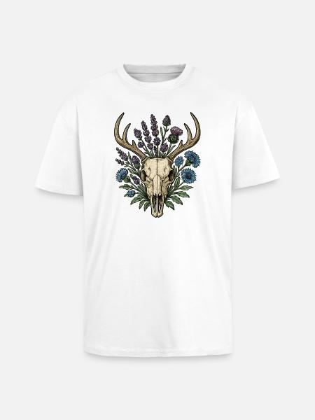 Deer bones with flower wreath - Unisex Oversized Heavyweight T-shirt - white