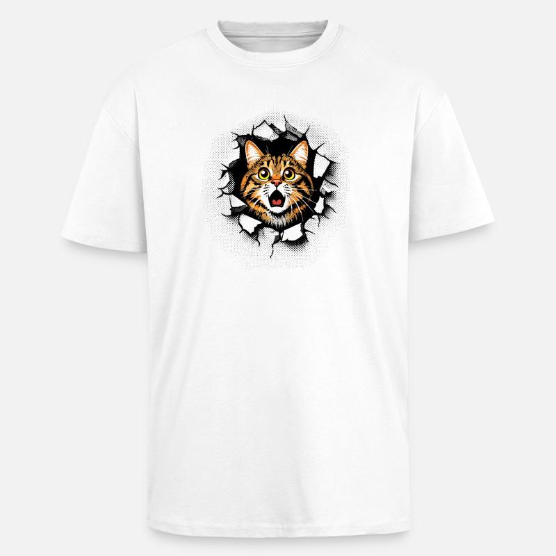 Katze Kopf Mauer Loch Risse Durchbruch - Oversized Heavyweight Unisex T-Shirt - Weiß