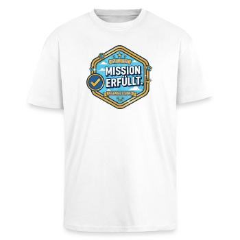 Rente 2026: Mission erfüllt – Level Ruhestand - Oversized Heavyweight Unisex T-Shirt - Weiß - Vorne - Alina (178cm) & Michal (187cm)