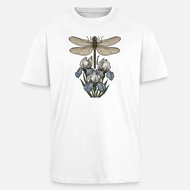 Libelle über Irisblüten - Oversized Heavyweight Unisex T-Shirt - Weiß