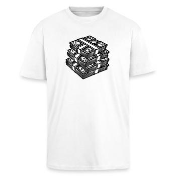 Big stack of money - Unisex Oversized Heavyweight T-shirt - white - Front - Alina (178cm) & Michal (187cm)