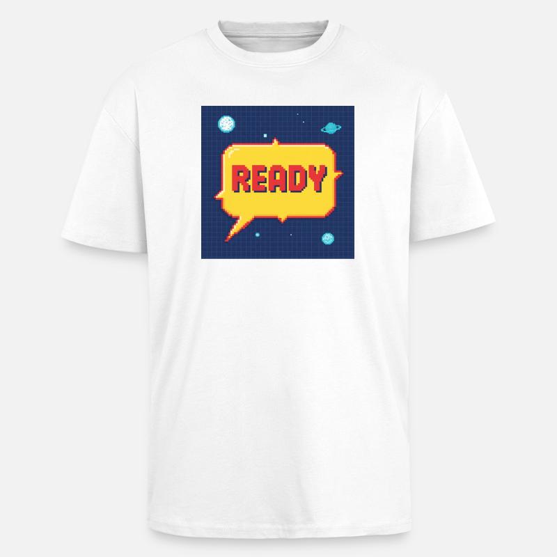 Ready Pixel Speech Bubble in Space - Unisex Oversized Heavyweight T-shirt - white