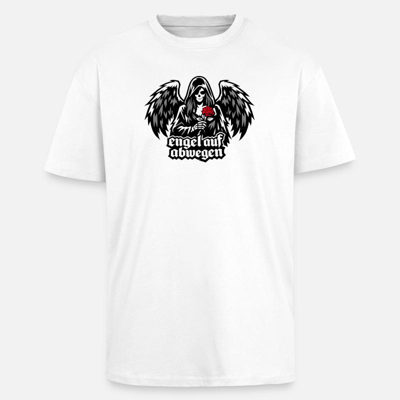 Engel auf Abwegen mit Rose "Todesengel" - Oversized Heavyweight Unisex T-Shirt - Weiß