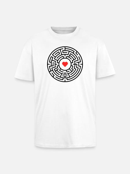 Labyrinth Heart Maze - Unisex Oversized Heavyweight T-shirt - white