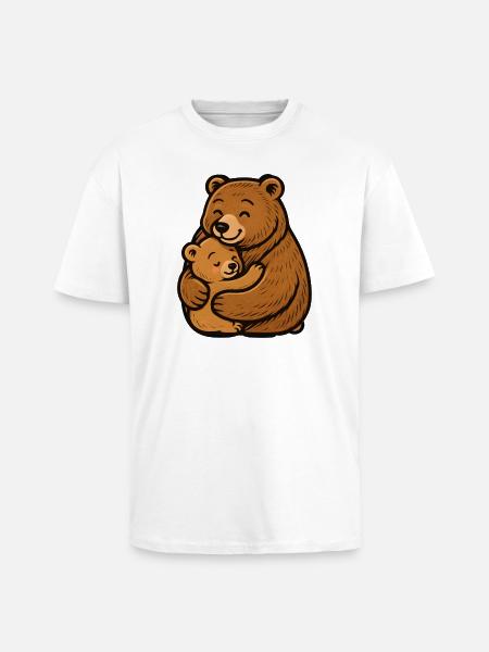 Mom and Young Bears Hug - Unisex Oversized Heavyweight T-shirt - white