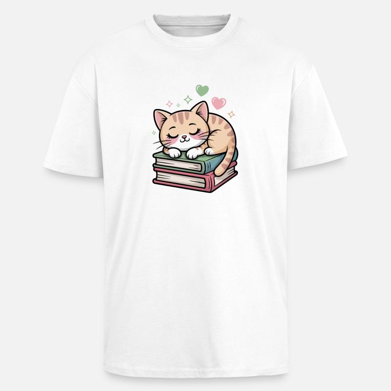 Schlafendes Kätzchen auf Büchern - Oversized Heavyweight Unisex T-Shirt - Weiß