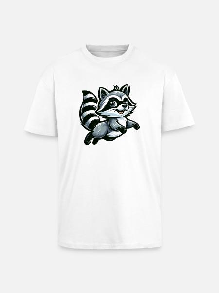 Niedlicher Waschbär Cartoon - Oversized Heavyweight Unisex T-Shirt - Weiß