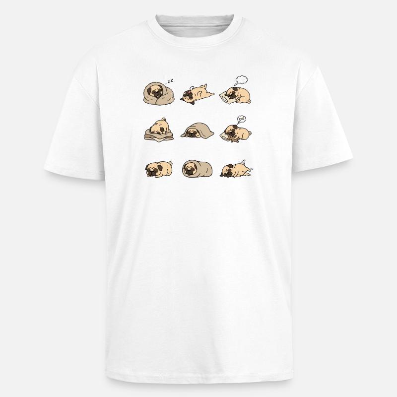 Sleeping Pug Nine Cute Pug Sleeping Poses - Unisex Oversized Heavyweight T-shirt - white