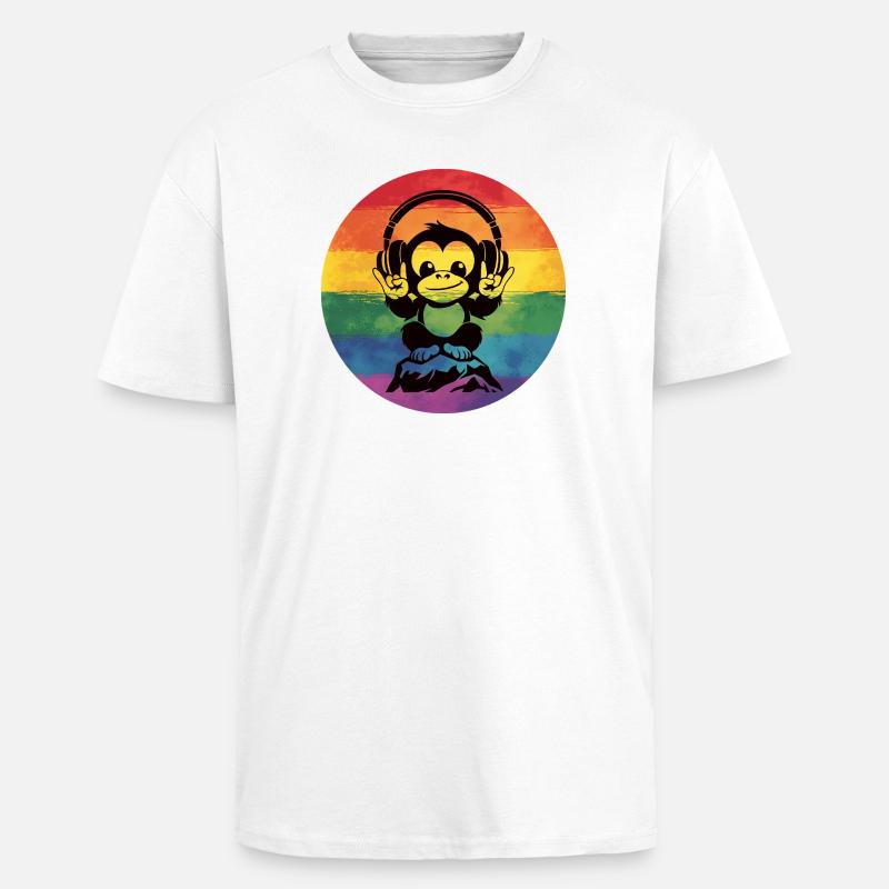 Regenbogen DJ Affe – Kopfhörer Rockhandzeichen - Oversized Heavyweight Unisex T-Shirt - Weiß