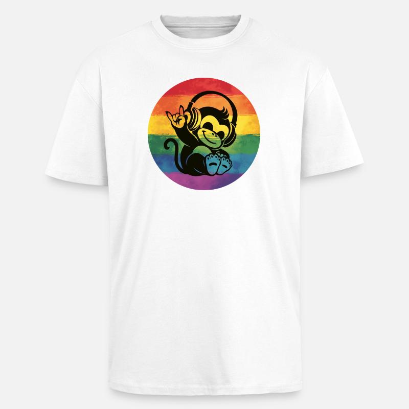 Regenbogen Affe – Kopfhörer Rockhandzeichen - Oversized Heavyweight Unisex T-Shirt - Weiß