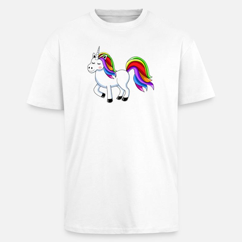Regenbogen-Einhorn Cartoon-Design - Oversized Heavyweight Unisex T-Shirt - Weiß