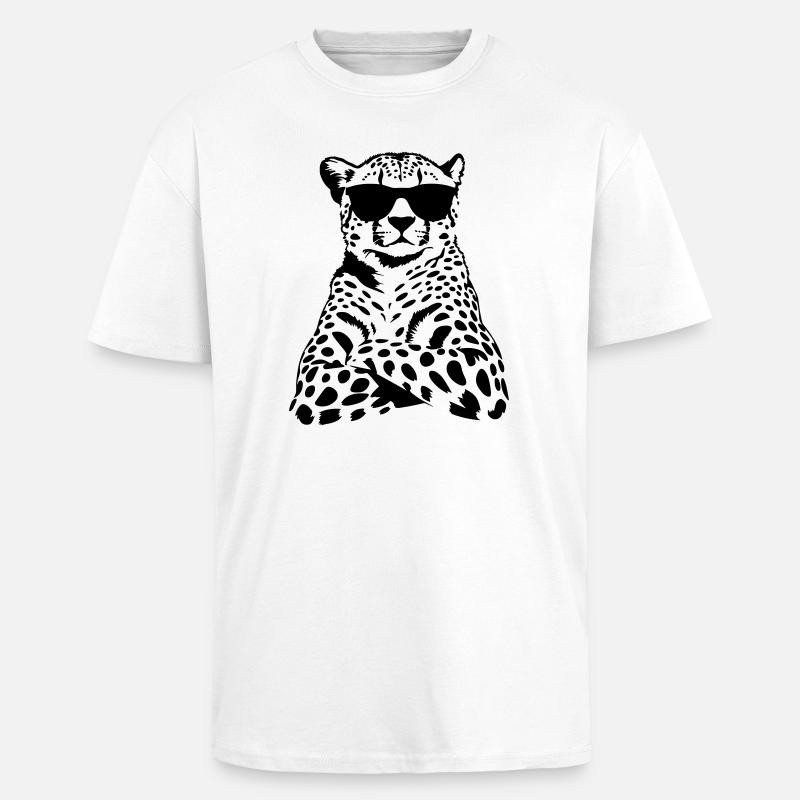 Leopard Chef Solbriller Sort og Hvidt Motiv - Unisex oversized heavyweight t-shirt - hvid