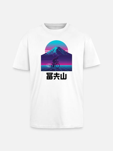 Retro-Neon-Radfahrer am Sunset Mountain - Oversized Heavyweight Unisex T-Shirt - Weiß