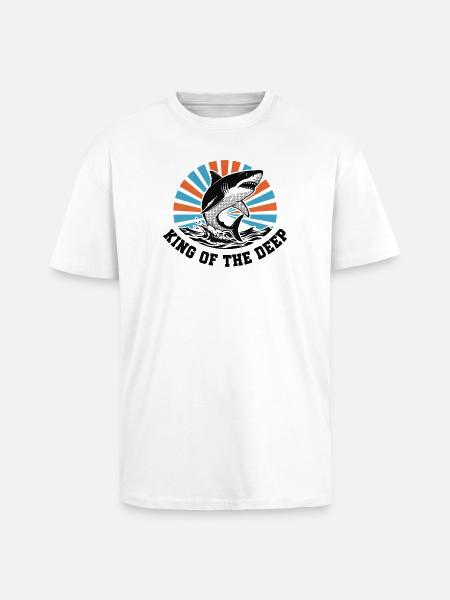 Shark King of the Deep Burst - Unisex Oversized Heavyweight T-shirt - white
