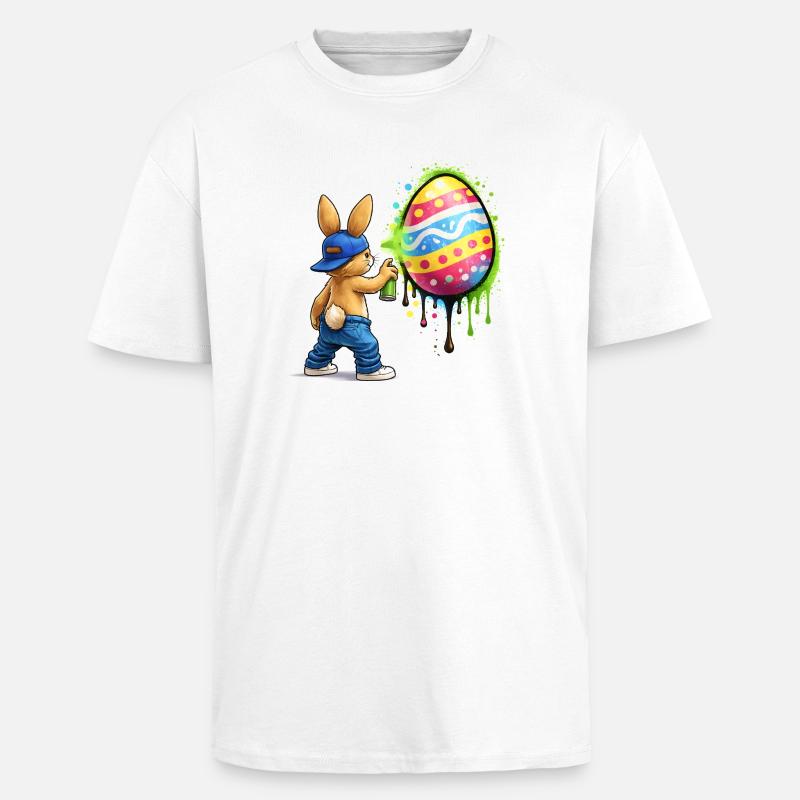 Graffiti bunny with Easter egg - Unisex Oversized Heavyweight T-shirt - white