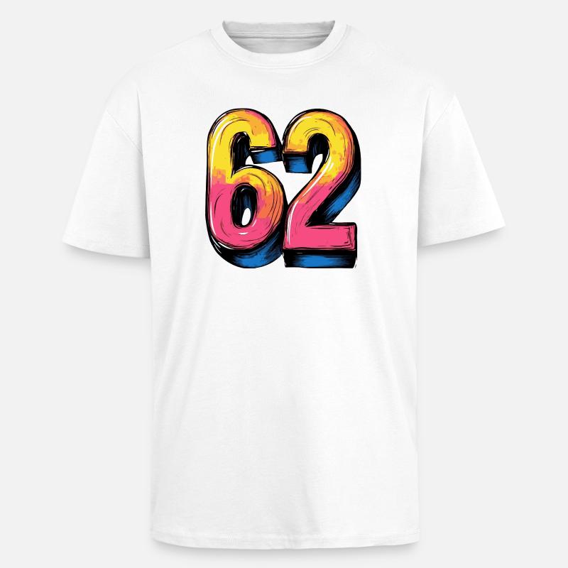 62 nummer färgglada - Unisex oversized t-shirt i kraftig kvalitet - vit
