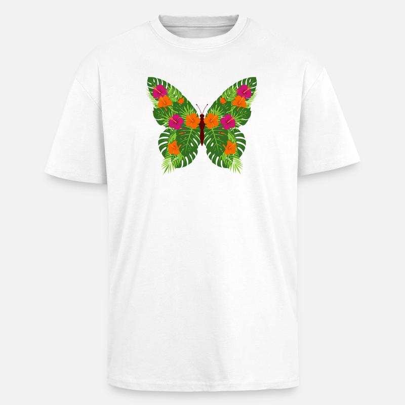 Tropischer Schmetterling aus Blättern - Oversized Heavyweight Unisex T-Shirt - Weiß