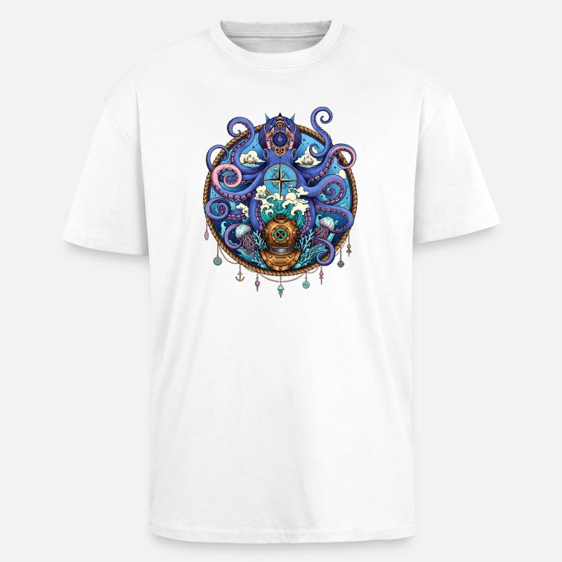 Nautical Squid Compass - Unisex Oversized Heavyweight T-shirt - white