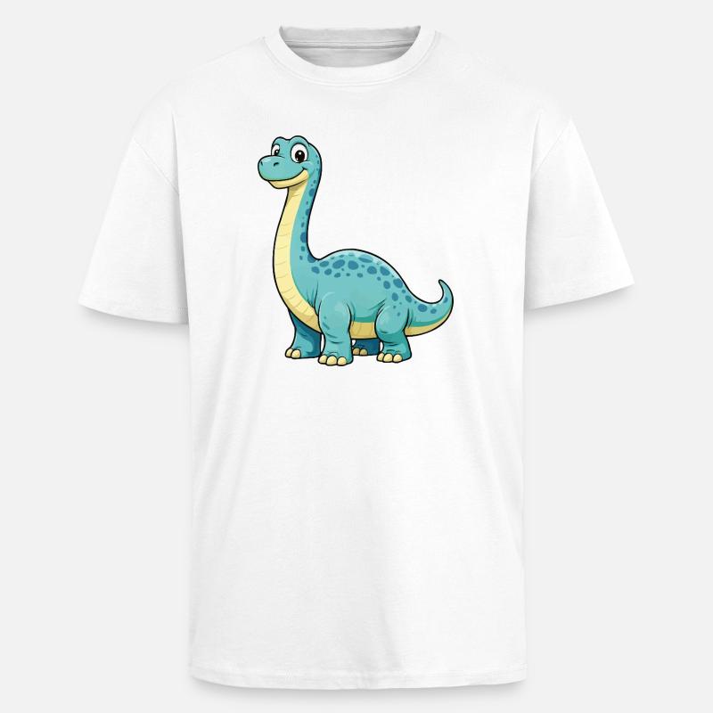 Munter tegneserie-dinosaur for barn - Unisex oversized t-skjorte i kraftig kvalitet - hvit