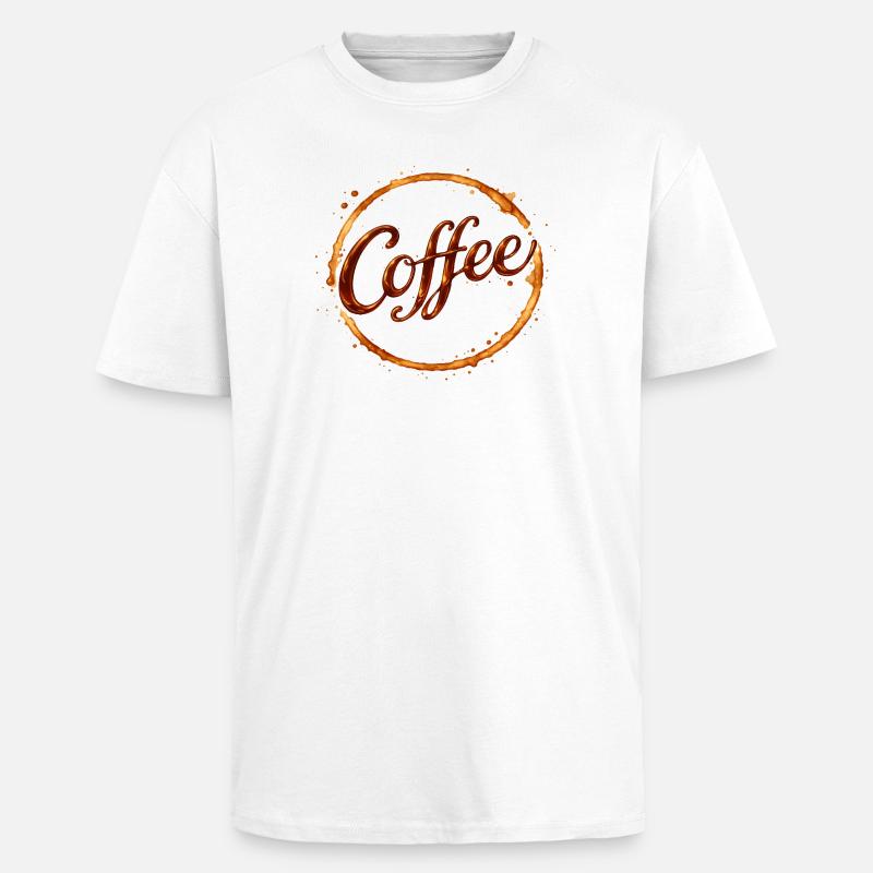 Illustrasjon av kaffekopptrykk - Unisex oversized t-skjorte i kraftig kvalitet - hvit
