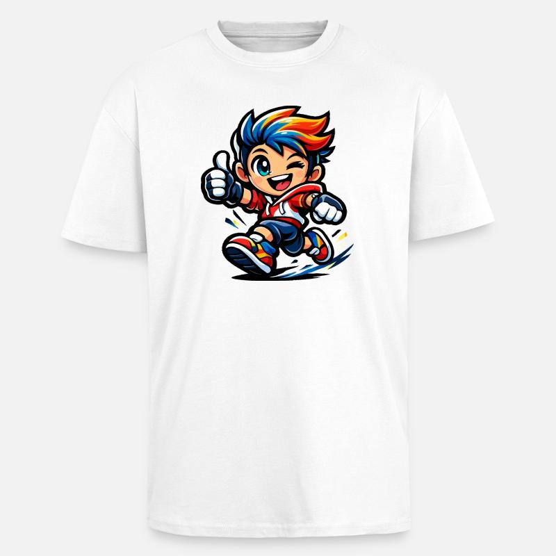 Farbenfroher Regenbogenheld in Aktion - Oversized Heavyweight Unisex T-Shirt - Weiß