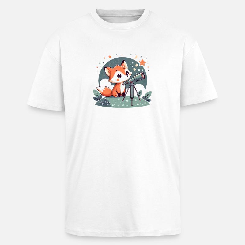 Fuchs am Teleskop unter Sternen - Oversized Heavyweight Unisex T-Shirt - Weiß
