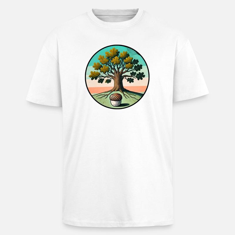 Retro-Baum des Lebens mit Eichel - Oversized Heavyweight Unisex T-Shirt - Weiß