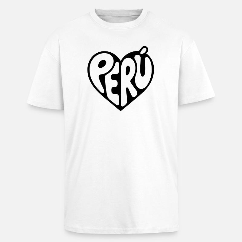 Peru Heart Typography - Unisex Oversized Heavyweight T-shirt - white