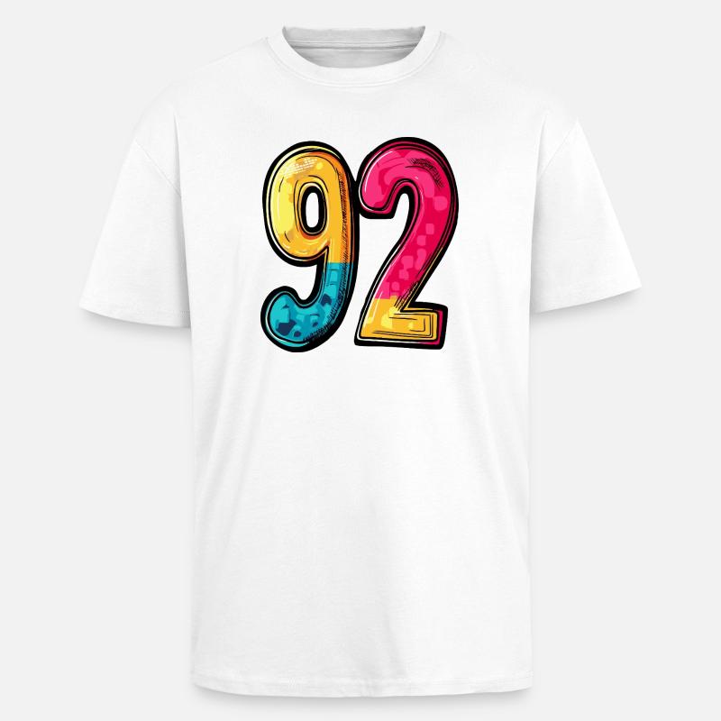 92 numero värikäs - Paksu unisex oversize t-paita - valkoinen