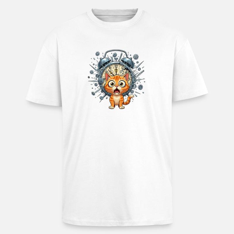 Chat steampunk devant Clockwork - T-shirt unisexe oversize épais - blanc