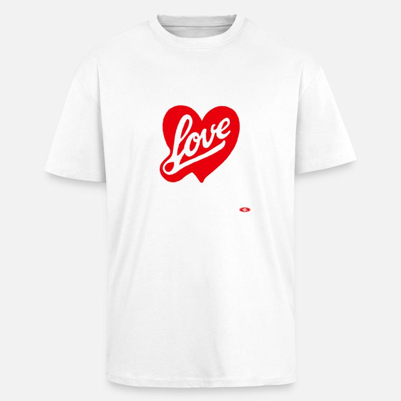 Rotes Liebesherz Script-Design - Oversized Heavyweight Unisex T-Shirt - Weiß