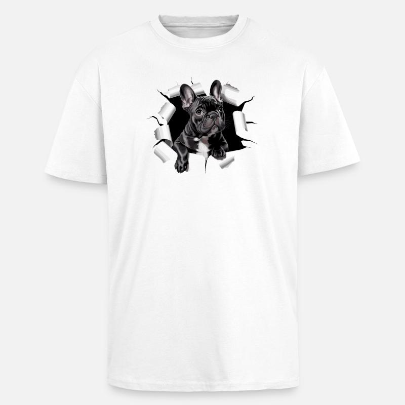 Chiot bouledogue français perce la percée - T-shirt unisexe oversize épais - blanc