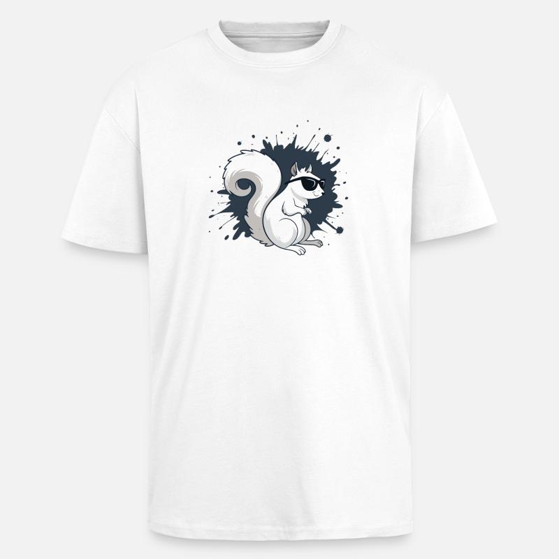Écureuil blanc chic avec lunettes noires - T-shirt unisexe oversize épais - blanc