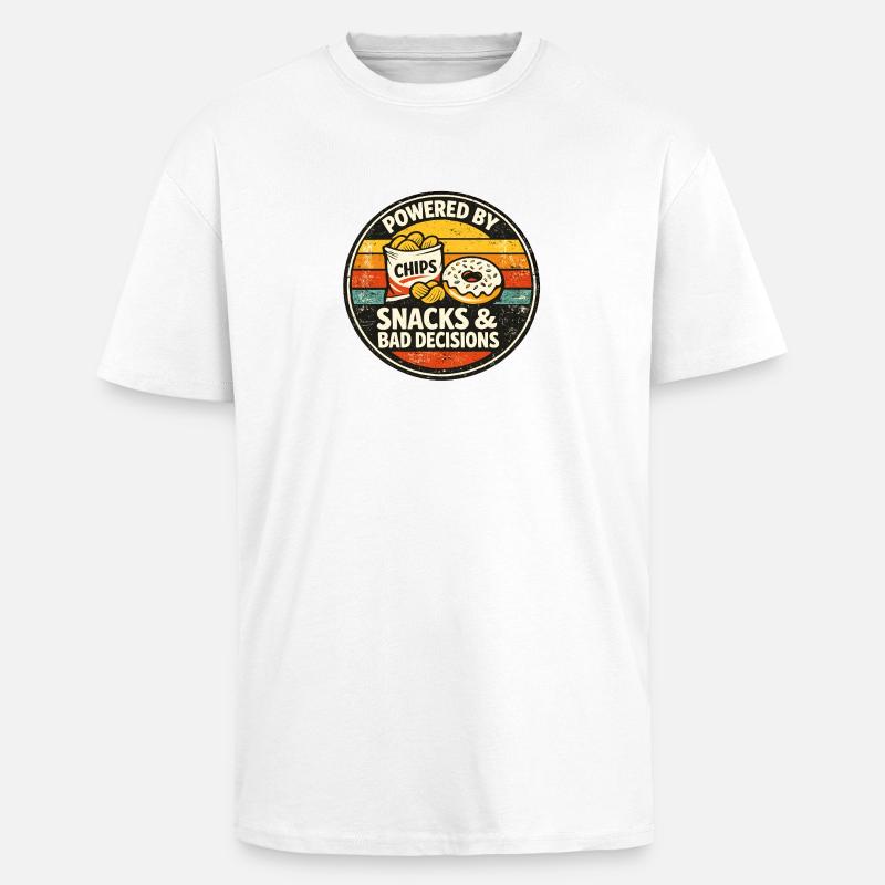 Powered by Chips – Snacks & Bad Decisions - Oversized Heavyweight Unisex T-Shirt - Weiß